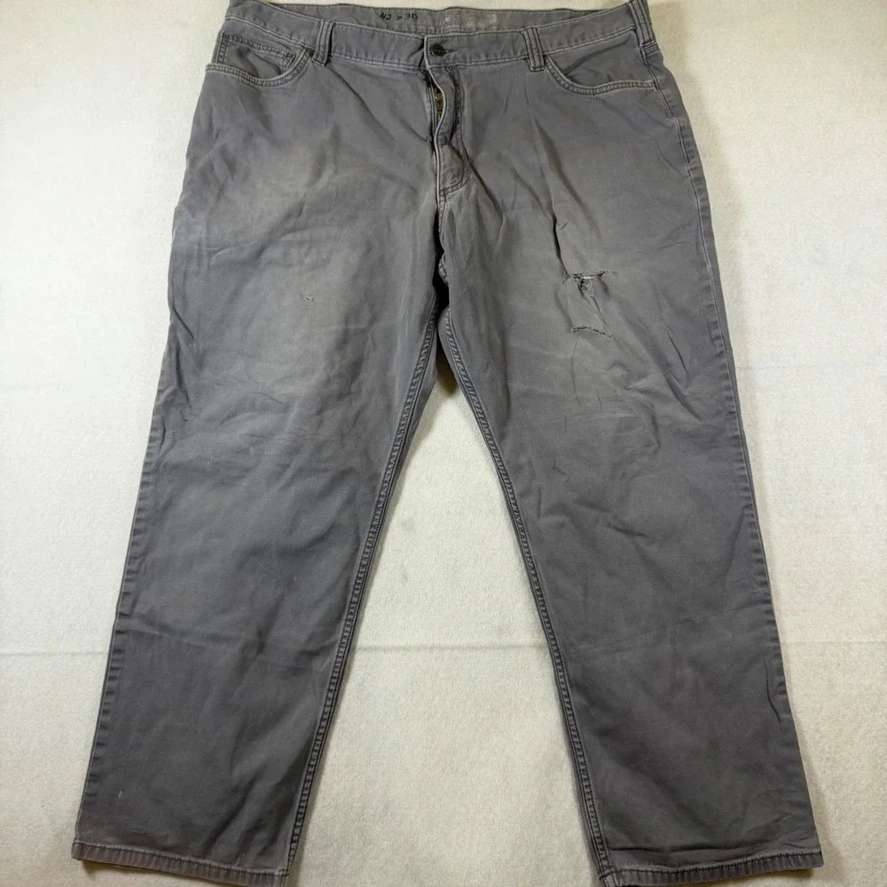 Carhartt Mens Gray Canvas Carpenter Work Pants Distressed 42x30 Utility Dungaree